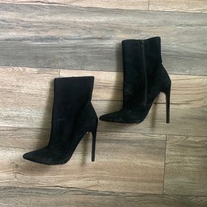 Black suede Steve Madden heeled booties. Chic and comfortable. Lightly used.